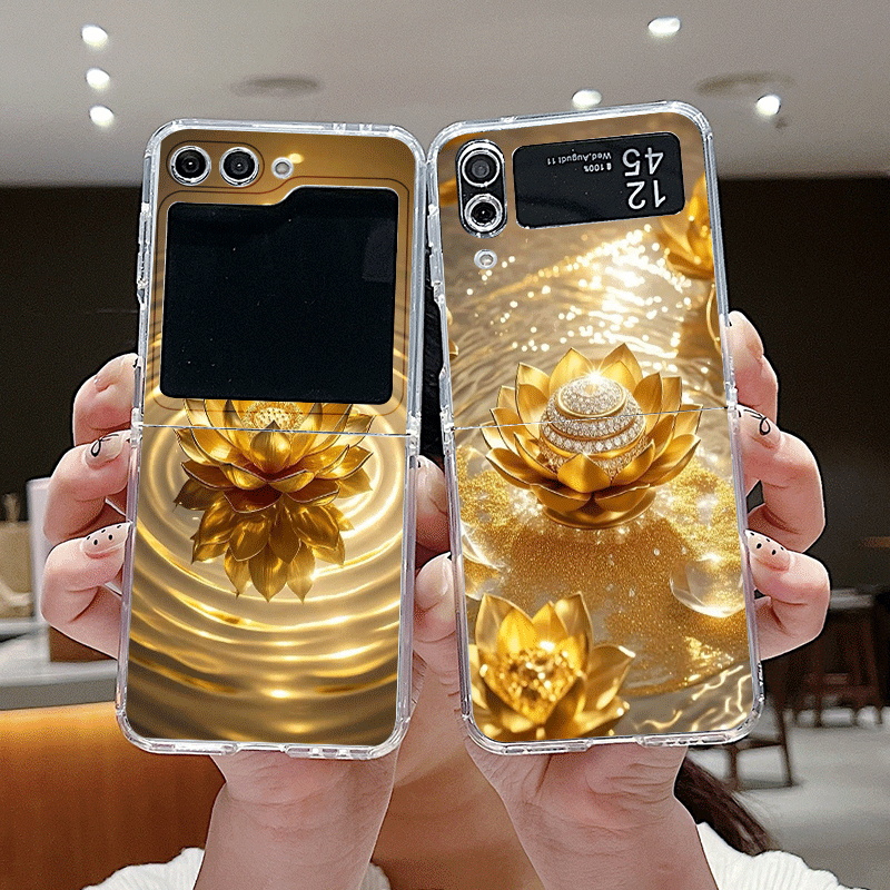 Phone Cases Z Flip 7 - Criativo ouro flor de lótus padrão